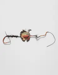 David Hammons, Untitled, 1990, wire, hair, rubber, string, cord, feathers and linoleum