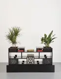 Rashid Johnson, A Place for Black Moses, 2010, black ceramic tile, black soap, wax, books, vinyl in album cover, brass, shea butter, space rock, star scapes, plants and stained wood