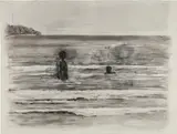 William Kentridge, Drawing from Tide Table (Two People in Ocean), 2003, charcoal and colored pencil on paper
