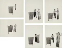 Six Scenes from Murder Mystery by Cindy Sherman, 1976, gelatin silver print cut-outs mounted on paper board, in 6 parts, sold Nov 2017