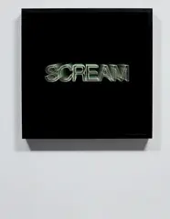 Scream by Iván Navarro, 2012, neons, wood, paint, Plexiglas, mirror, one-way mirror and electric energy, sold Nov 2017