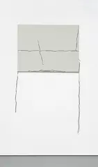 Analia Saban, Modular Drawing (One 14-inch Line Printed on Tape, Applied in Whole or in Parts): Landscape, 2008, printed archival clear tape on paper-mounted panel
