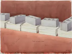 5 Bloques Sobre 1000 Papeles de Algodón by Los Carpinteros, 2001, pencil and watercolor on paper, sold Nov 2017