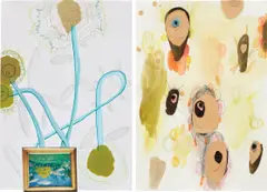 Laura Owens, Two Works: (i-ii) Untitled, 2000, collage with ink, watercolor and pencil on paper