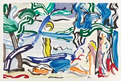 Moonscape, from Landscape Series by Roy Lichtenstein, 1985, Lithograph, woodcut and screenprint in colors, on Arches 88 paper, with full margins, sold Apr 2017