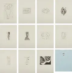 Louise Bourgeois, Anatomy, 1990, The complete set of 12 prints, including 11 etchings and one multiple, on Somerset and blue wove paper, with full margins, all contained in the original mauve cloth-covered portfolio