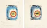 Le prophète (The Prophet): two impressions by Joan Miró, 1958, Two etchings, including one with hand-coloring and one with aquatint in colors, on Rives BFK paper, with full margins, sold Apr 2017