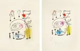Joan Miró, La mesure du temps (The Measure of Time): two impressions, 1960, Two aquatints in colors (one with hand-coloring), on wove paper, with full margins