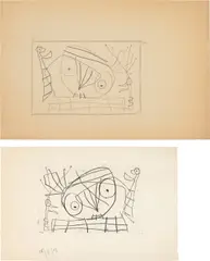 [Visage/Oiseau]: two works by Joan Miró, 1959, Graphite drawing and a soft-ground etching, on heavy tracing paper and Rives BFK paper respectively, with full margins, sold Apr 2017