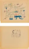 Joan Miró, Femme-oiseau II / L'oiseau dressé, 1960, Two drawings including Femme-oiseau II in colored crayons and L'oiseau dressé in graphite, on the same side of one sheet of tracing paper (folded)