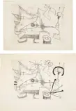 Femme-oiseau I: two impressions by Joan Miró, 1960, Two soft-ground etchings, including one in gray and pale red and one in gray and black, on laid and Rives BFK paper, wit, sold Apr 2017