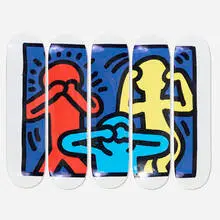 Keith Haring, No Evil skateboard decks, transfer-printed maple plywood in five parts