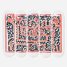 Keith Haring, The Racecar skateboard decks, transfer-printed maple plywood in five parts