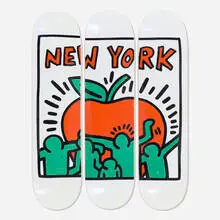 Keith Haring, Big Apple skateboard decks (triptych), transfer-printed maple plywood