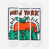 Keith Haring, Big Apple skateboard decks (triptych), transfer-printed maple plywood