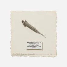 Barton Lidice Beneš, The Cremated Remains of Brenda Woods, 1993, ashes, syringe, and inkjet print on foamboard on paper