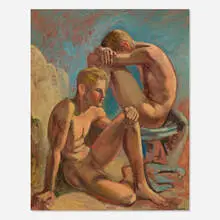 Clement Haupers, Untitled (Boys on the Beach), oil on Masonite