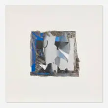 Larry Bell, Medium Size Mirage Study #8, 1993, collage with aluminum and silicon monoxide on white canvas