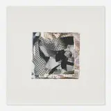 Larry Bell, Small Mirage Study #200, 1991, collage with aluminum and silicon monoxide on white canvas