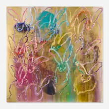 Hunt Slonem, New Line, 2017, oil and acrylic with diamond dust on canvas