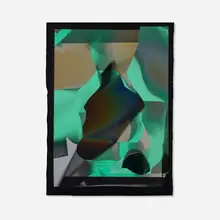 Larry Bell, Small Figure 3.11.12, 2012, aluminum and silicon monoxide on paper mounted to black gesso signcloth with acrylic laminate film