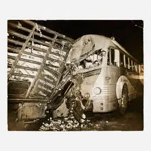 Weegee, Bus and Produce Truck Crash, c. 1940-49, vintage gelatin silver print