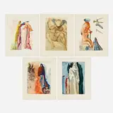 Salvador Dalí, Five works from The Divine Comedy suite, 1963, wood engraving in colors