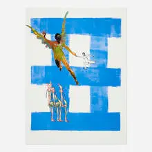 Nancy Spero, Airborne (from the Exit 8 portfolio), 1998, screenprint with collage on Somerset velvet