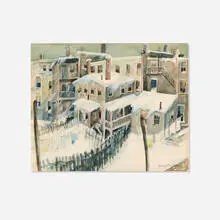 John R. Grabach, Winter Backyards in Irvington, NJ, watercolor on paper