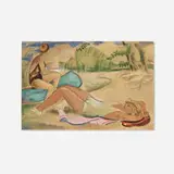 Josef Bato, Two Sunbathers, watercolor on paper