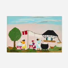 Clementine Hunter, Untitled (Wash Day), c. 1970, oil on board