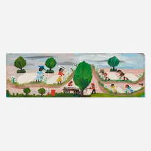 Clementine Hunter, Untitled (Picking Cotton), c. 1970, oil on panel