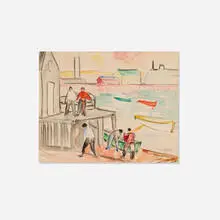 Untitled (Dock Scene) by Bror Julius Olsson Nordfeldt, watercolor on paper, sold Feb 2026