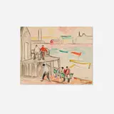 Bror Julius Olsson Nordfeldt, Untitled (Dock Scene), watercolor on paper