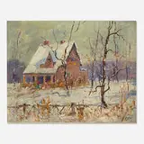 Jess Hobby, Snow Scene, oil on Masonite