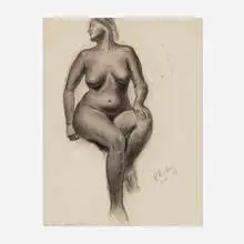 John Steuart Curry, Seated Nude, charcoal on paper