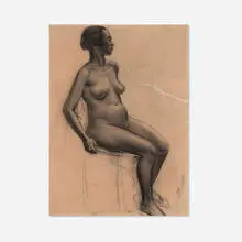 John Steuart Curry, Female Nude Seated, charcoal on paper