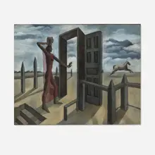 Julio de Diego, Untitled (Surrealist Landscape), watercolor on paper