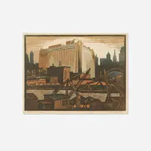 Charles Turzak, North Bank of the Chicago River, c. 1930, woodcut in colors