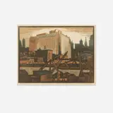 Charles Turzak, North Bank of the Chicago River, c. 1930, woodcut in colors