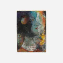 Charles Sebree, Portrait of Gertrude Abercrombie, 1950, oil and mixed media on cardboard