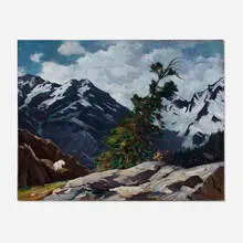 Untitled (Landscape with Mountain Goat) by Stanley Wingate Woodward, oil on canvas, sold Feb 2026