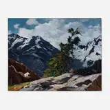 Stanley Woodward, Untitled (Landscape with Mountain Goat), oil on canvas