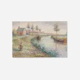 Hugues Claude Pissarro, Promenande le long de la rivière, pastel on paper