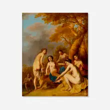 Dirck van der Lisse, Nymphs drying themselves after bathing, oil on panel