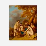 Dirck van der Lisse, Nymphs drying themselves after bathing, oil on panel