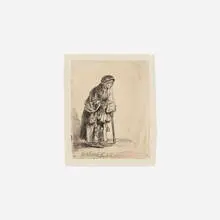 Beggar Woman Leaning on a Stick by Rembrandt Harmensz van Rijn, 1646, etching on laid paper, sold Dec 2025