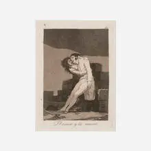 El amor y la muerte (Plate 10 from Los Caprichos) by Francisco Goya, 1797-98, etching, aquatint and engraving on laid paper, sold Dec 2025