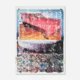 Borden Capalino, I Am Miss Brown, 2013, thermal transfer, coffee, salsa, pistachio shells and rubber on canvas