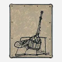 Valentin Carron, Brot und Wein, c. 2014, acrylic on polyester banner and metal ties to metal pipe frame